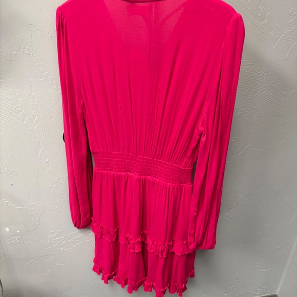 Altard State Mini Ruffled Tiered Long Sleeve Smocked Waist in Fuschia, Medium - Picture 4 of 7